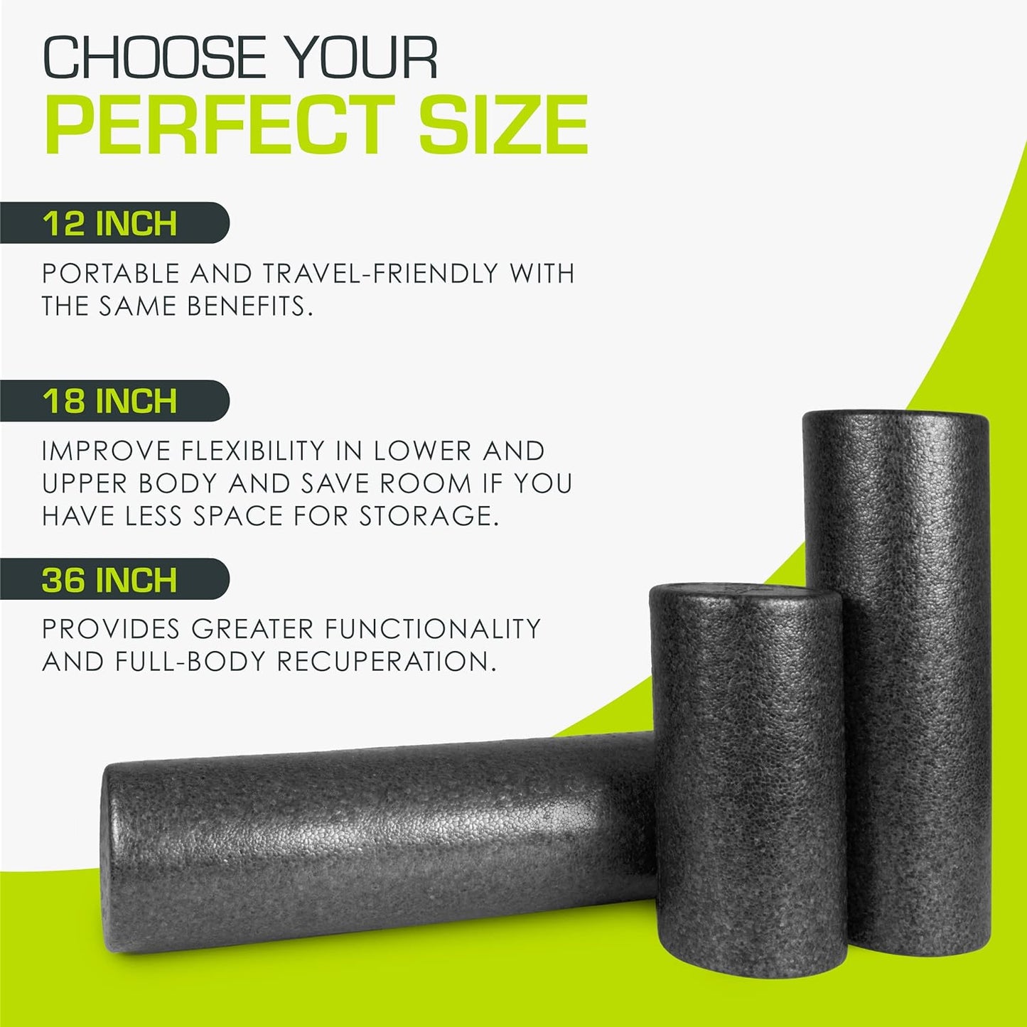 ProsourceFit High Density Foam Rollers 36 - inches Long, Firm Full Body Athletic Massage Tool for Back Stretching, Yoga, Pilates, Post Workout Muscle Recuperation, Black