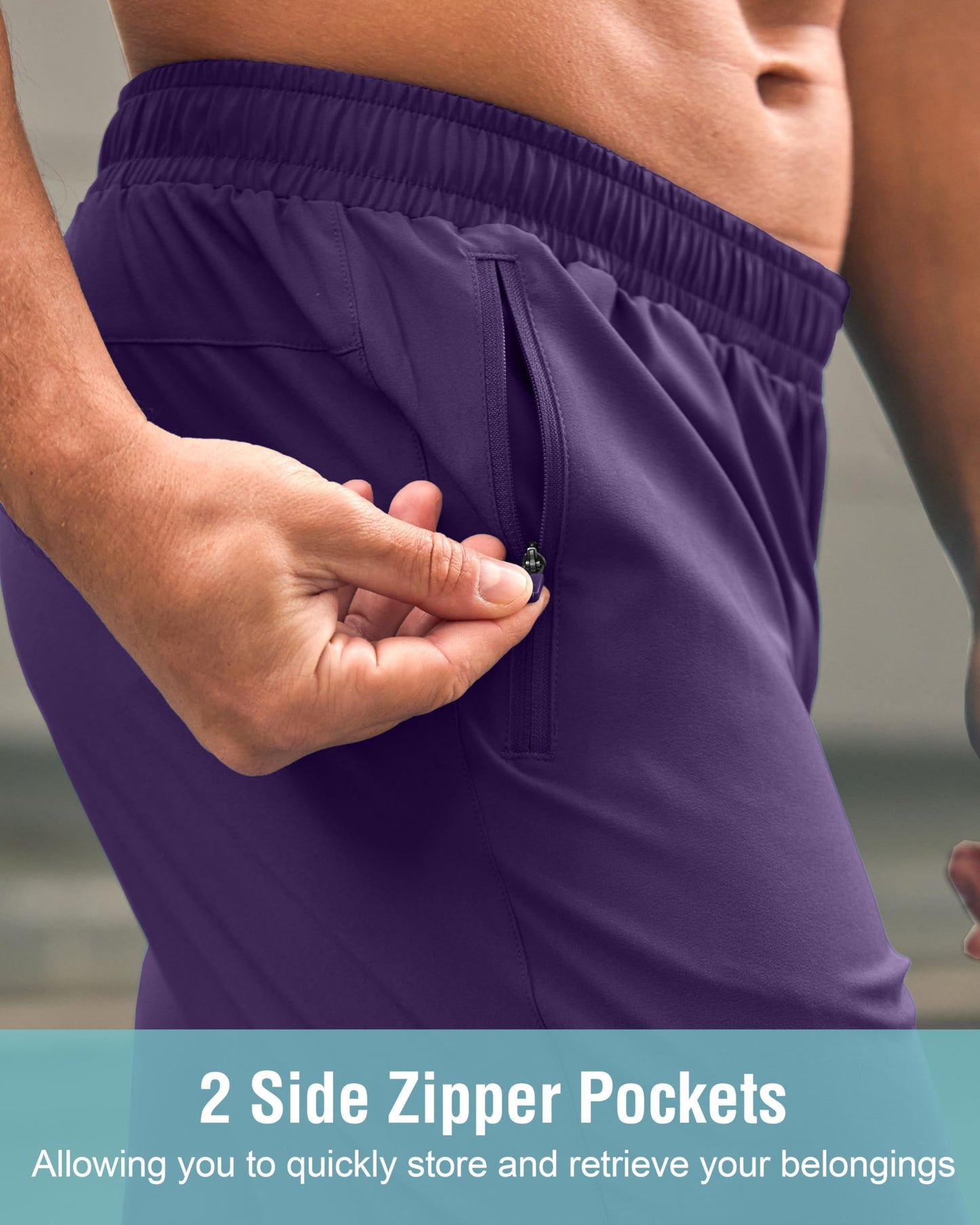 Men's Athletic Running Shorts with Zipper Pockets Quick Dry 7"/ 5"/ 9" Workout Gym Shorts for Basketball Hiking(Purple,7XXXL)