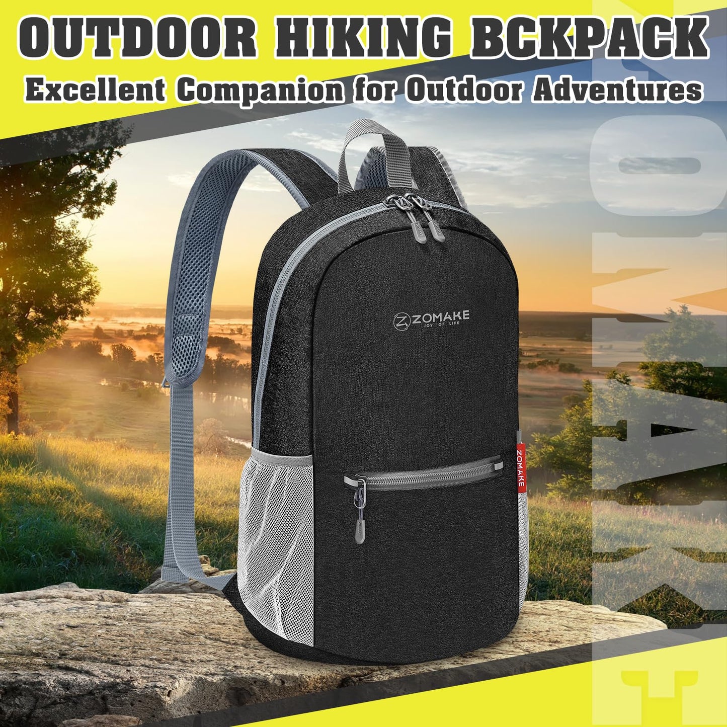ZOMAKE 10L Lightweight Packable Hiking Backpack, Small Travel Hiking Daypack for Women Men Tear Resistant Foldable Day Pack for Camping Outdoor Sports(Black)