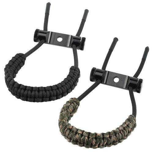SUNYA Archery Bow Wrist Sling, 550 Paracord Strap with Stretch Lanyard. Fit Compound Bow Stabilizers (Aluminum Mount-Camo)