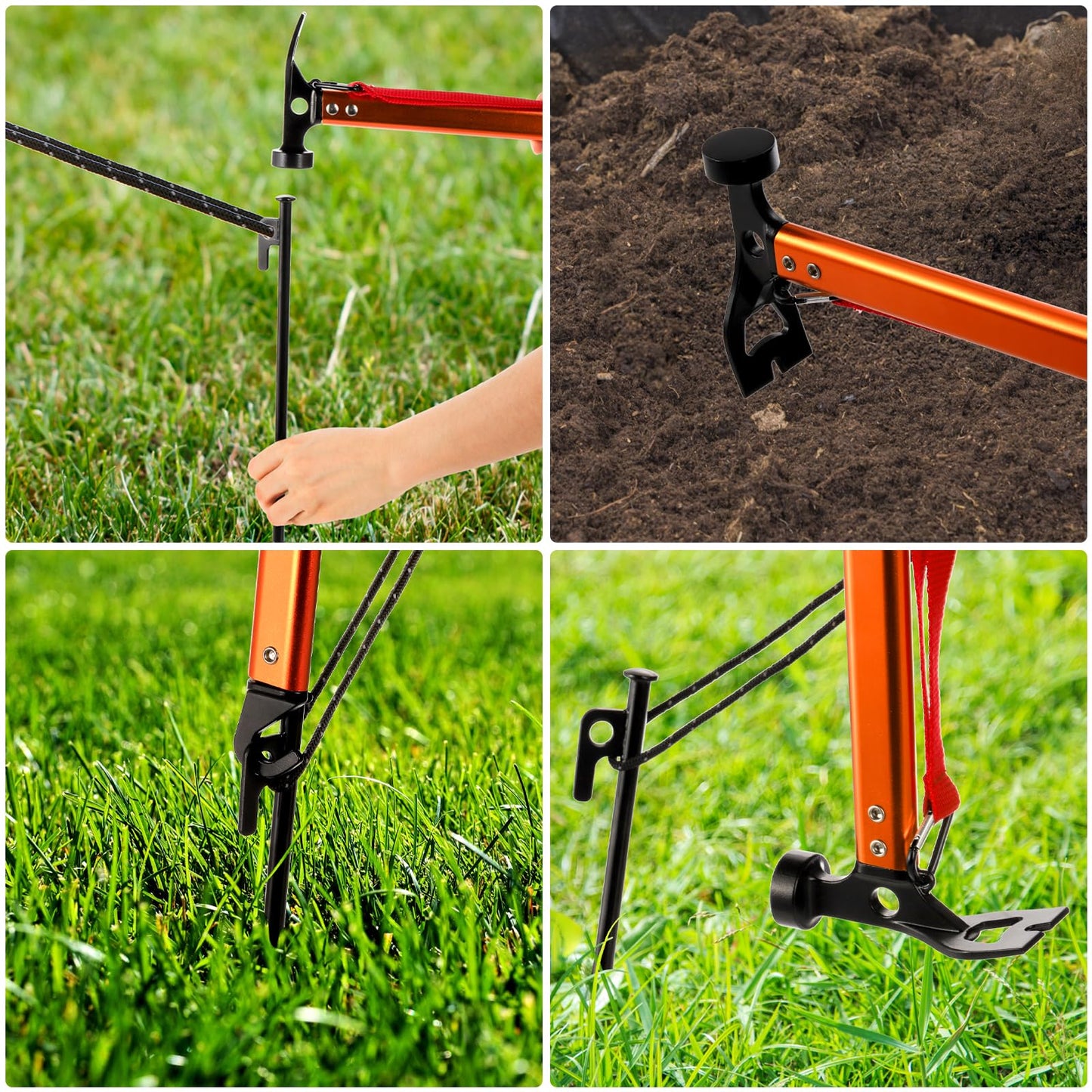 Suwimut Tent Stakes, 6 Pieces 12 Inch Heavy Duty Metal Tent Stakes with Hammer, 4x13ft Reflective Ropes and Storage Bag, Outdoor Camping Accessories Kit Pegs Aluminum Mallet for Hiking, Backpacking
