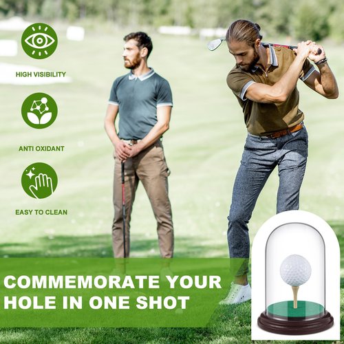 CroBlissful Golf Ball Display Case Hole in One Acrylic Golfball Memorabilia Display Holder with Wood Base Clear Dust Protection Transparent Storage Box for Single Golfball Baseball Case