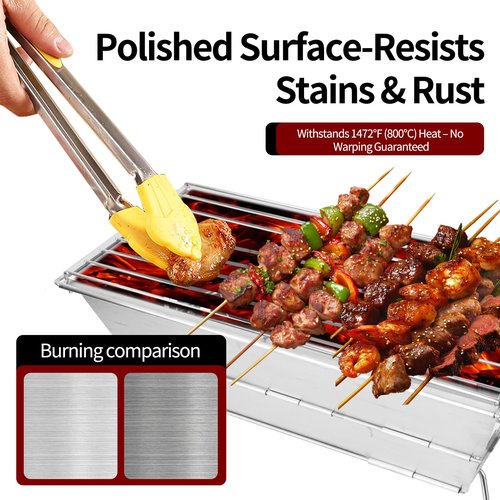 SOPHREPT Portable Charcoal Grill, Stainless Steel Barbecue Grill, Compact Folding Design, Resistant High Temperature, Easy To Clean