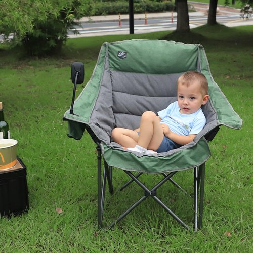 LANMOUNTAIN Oversized XL Folding Camping Chair,Heavy Duty Support 400Lbs,Large Comfy Padded Camp Chair for Adults,Lawn Arm Chair w/Cup Holder,Phone Holder,Carry Bag Perfect for Outdoor (Green)