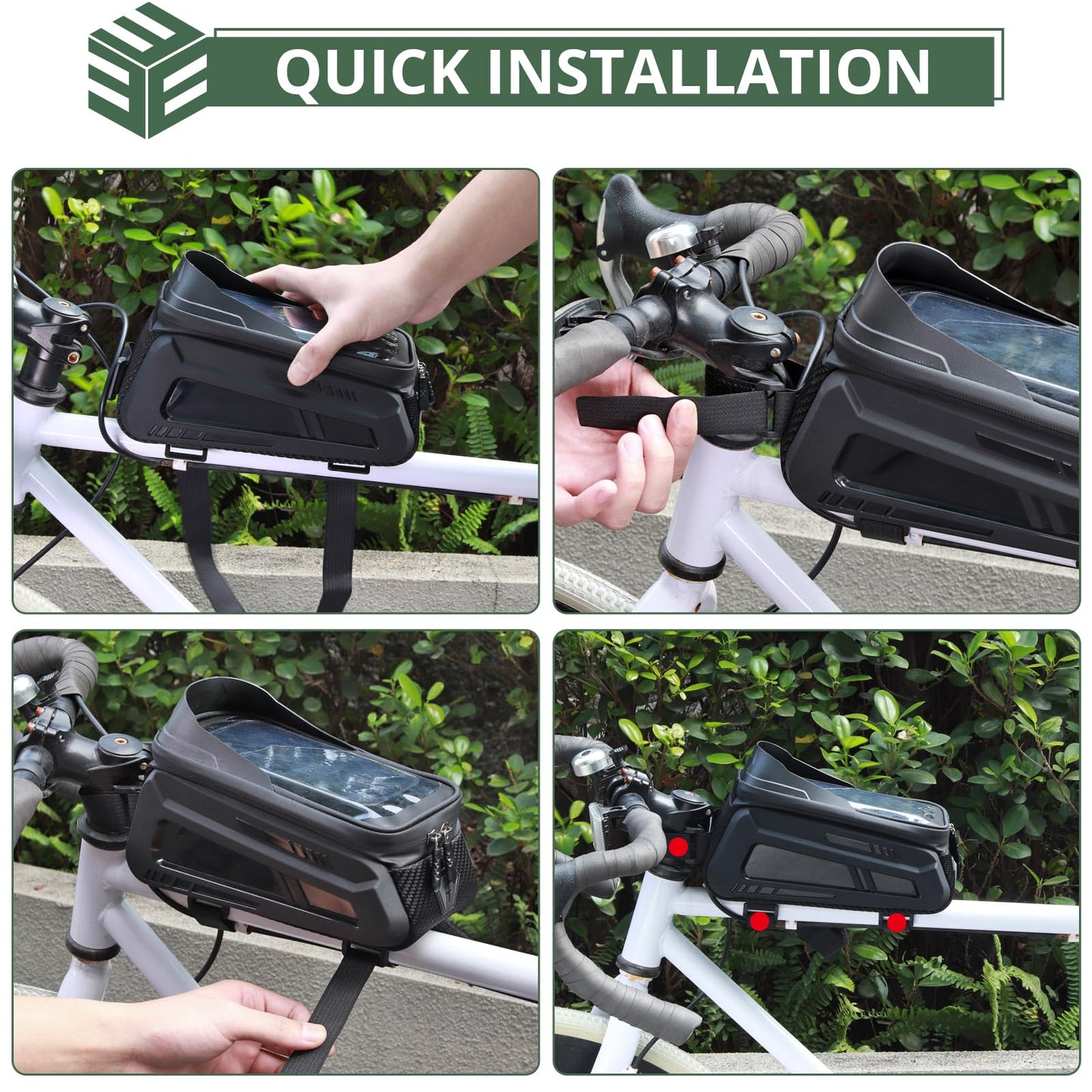 EYPINS Waterproof Bike Phone Bag - Bike/Bicycle Frame Bag for Phones Under 7.2", Bike Phone Holder/Mount, Top Tube Bike Bag with High Sensitivity TPU Touch-Screen, EVA Hard Case, Rain Cover