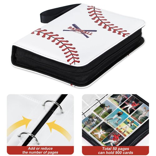 Baseball Card Binder 900 Pockets, Baseball Trading Cards Collection, 9-Pocket Sports Card Holder with 50 Pages Removable Sleeves and Zipper