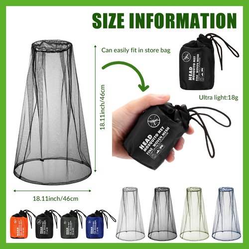 HESTYA 4 Pack Mosquito Head Net Face Mesh Protecting Net for Outdoor Hiking Camping Climbing Mosquito Fly Insects Preventing(Stylish Colors)