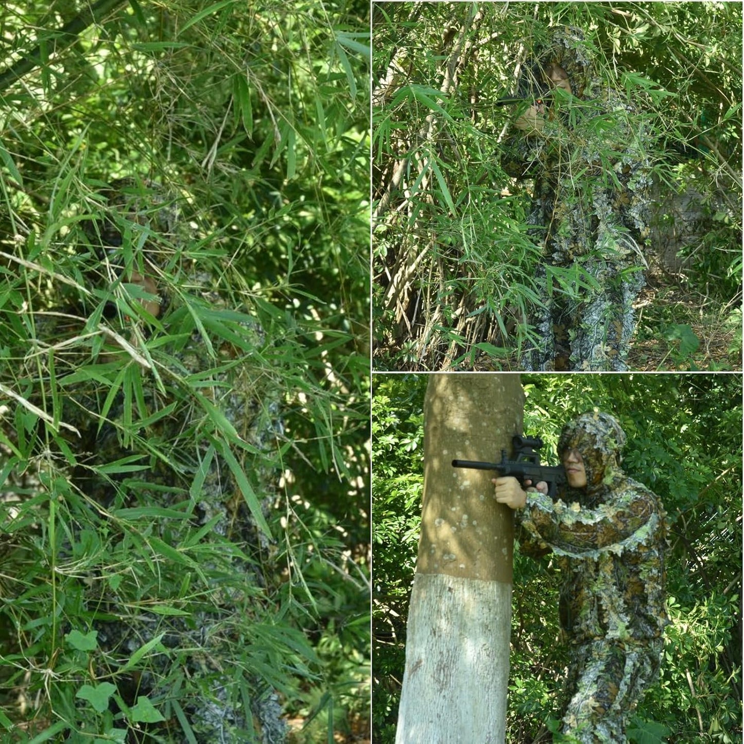 HYOUT Hooded Ghillie Suit Camo Suit Woodland Forest Military 3D Green Leafy Clothing Costume for Jungle Halloween Party