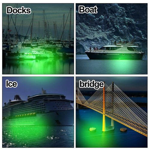 Retisee 2 Pcs 12V Green Underwater Fishing Light IP68 Waterproof Aluminum Bright LED Fish Bait Submersible Night Fishing Lights Lure Bait Finder with Battery Clamp for Crappie(45w, 24.61 ft)