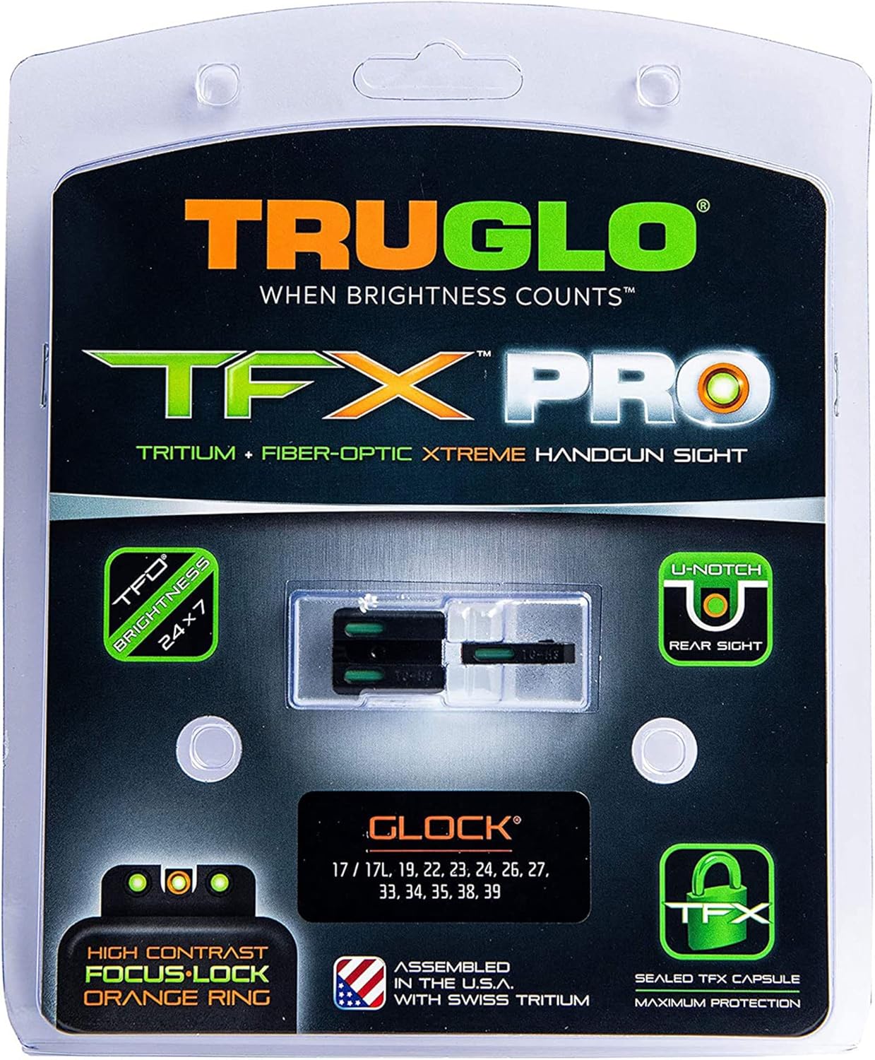 Truglo TFX PRO Night Sight for Handguns - Glowing Tritium & Fiber Optic, Compact & Durable