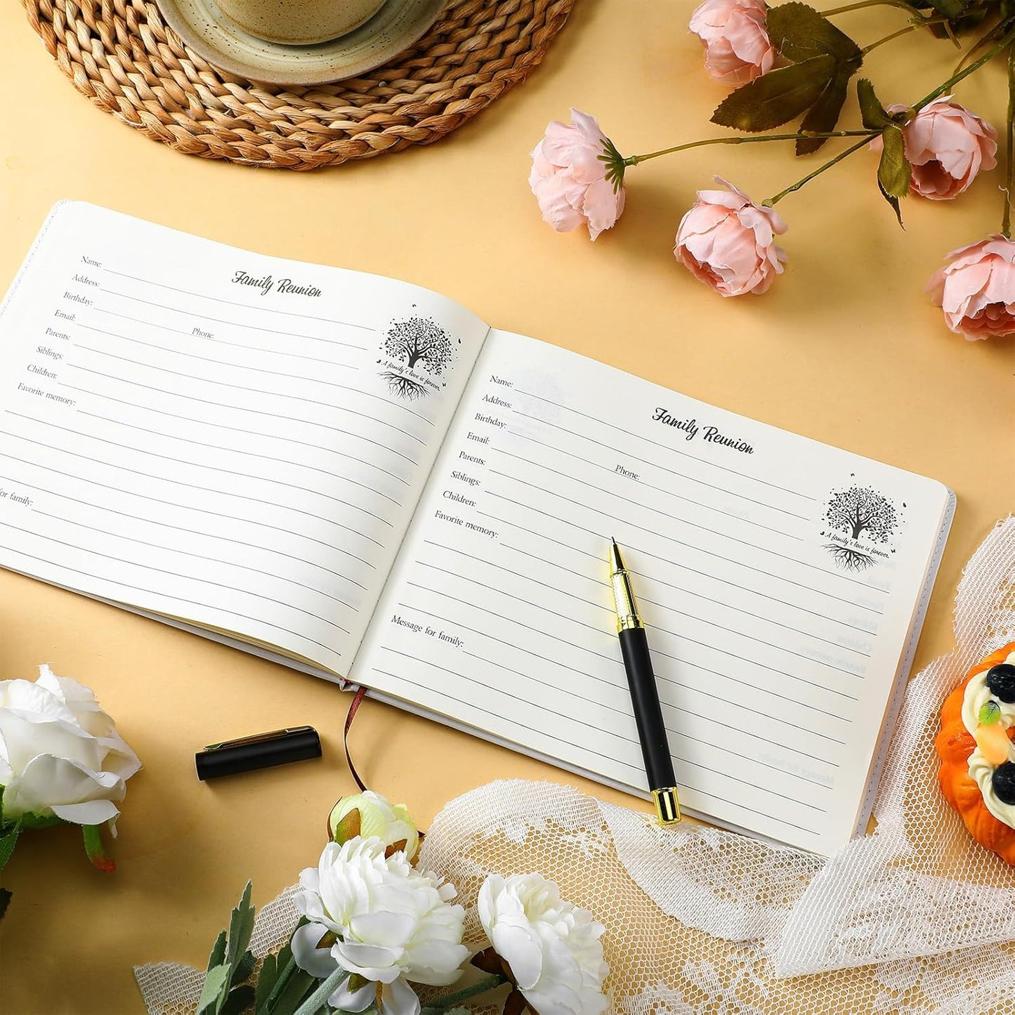 Patelai Family Reunion Party Favors Decorations Family Reunion Guest Book Sign in Good Tree Guest Book Gathering Decorations with Pen, 112 Pages(Trendy)