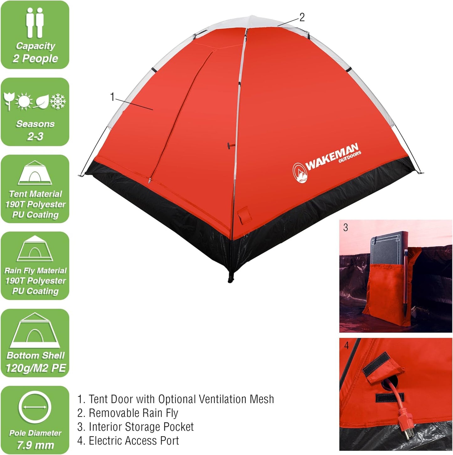 Wakeman Family-Tents Wakeman Outdoors 2 Person Camping Tent