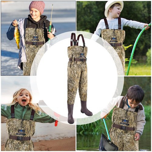 Trudave Chest Waders for Kids with Boots, Waterproof Youth Waiters for Children, Lightweight Waders for Fishing & Hunting