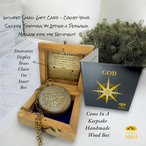 Gifts for Grandson Brass Handmade Compass Gift by Grandfather Gift Idea by Grandpa Grandma Memory Present to My Grandson Birthday Baptism Confirmation Love Christmas Tree Best Graduation Gifts