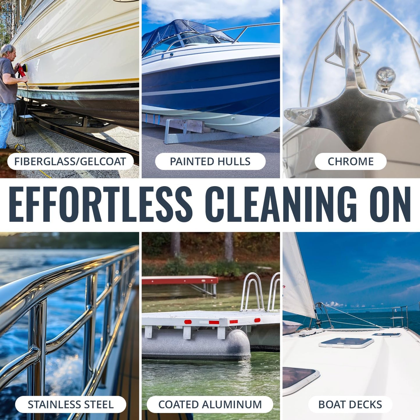 [1 Galllon] Instant Boat Hull Cleaner - Made in USA - Powerful Dual Acid Formula Easily Removes Scum Lines, Rust Stains, Hard Waterlines, & More from Fiberglass, Gelcoat & Painted Boat Surfaces