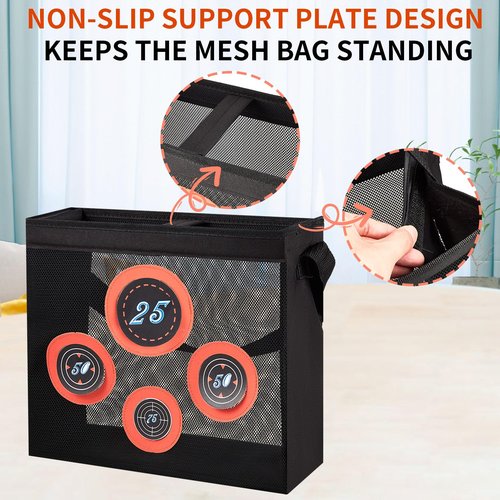 Huhumy 3 Pcs Portable Shooting Practice Target Toy Black Shooting Target Pouch Storage Mesh Bag for Indoors Outdoors Handles Hooks
