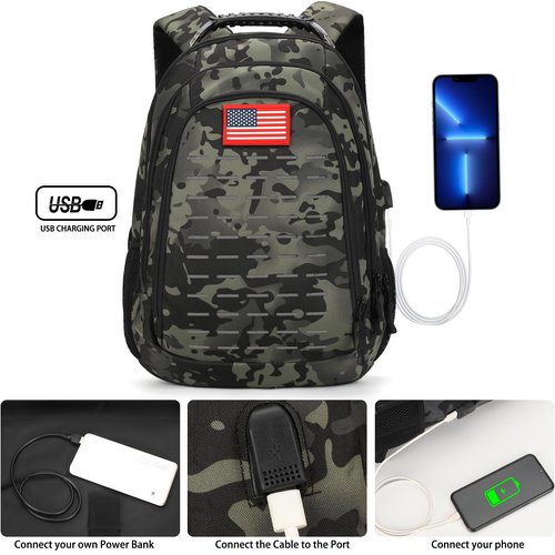 Qimailer Camo Backpack,Small Tactical Backpack for outdoor,Military Teen Boys Backpacks for School with USB Charging Port,40L
