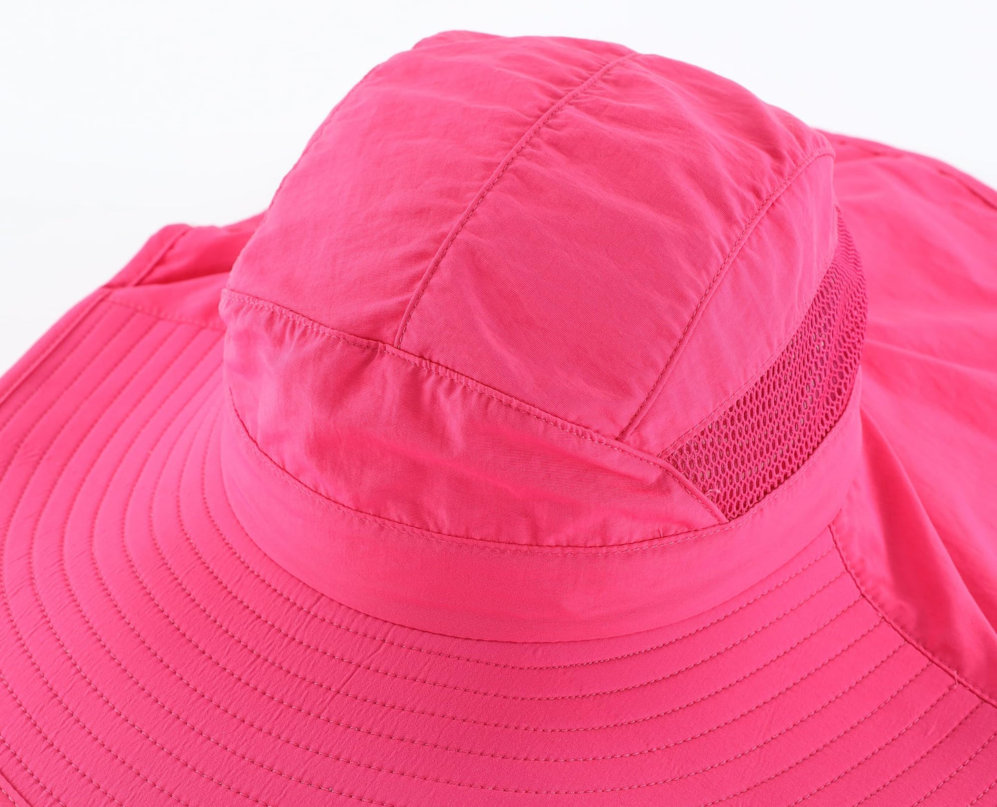 Home Prefer UPF50 Wide Brim Kids Sun Hat Neck Flap Girls Sun Protection Beach Hat Hot Pink Large