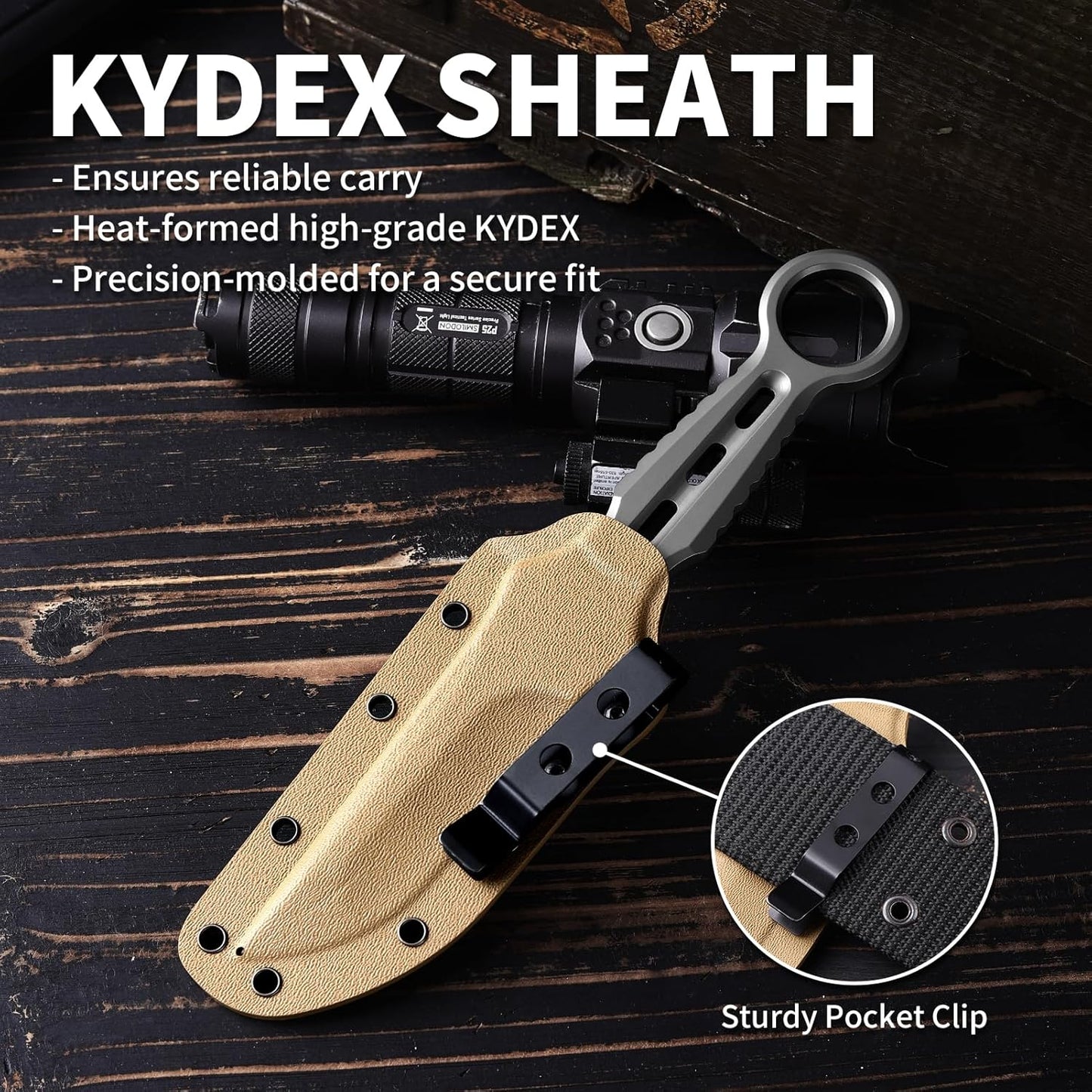 EDC Fixed Blade Knife with Sheath, Camping Knife Fixed Blade 3.3" DC53 Steel Outdoor Survival Blade Full Tang Hunting Knives for Men Women IB-01, Silver