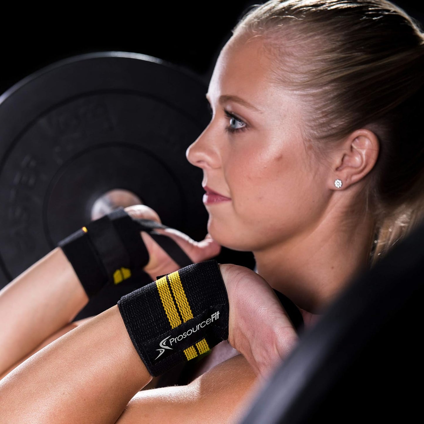 ProsourceFit Pair of Barbell Weight Lifting Wrist Wraps Support with Thumb Loop, Yellow