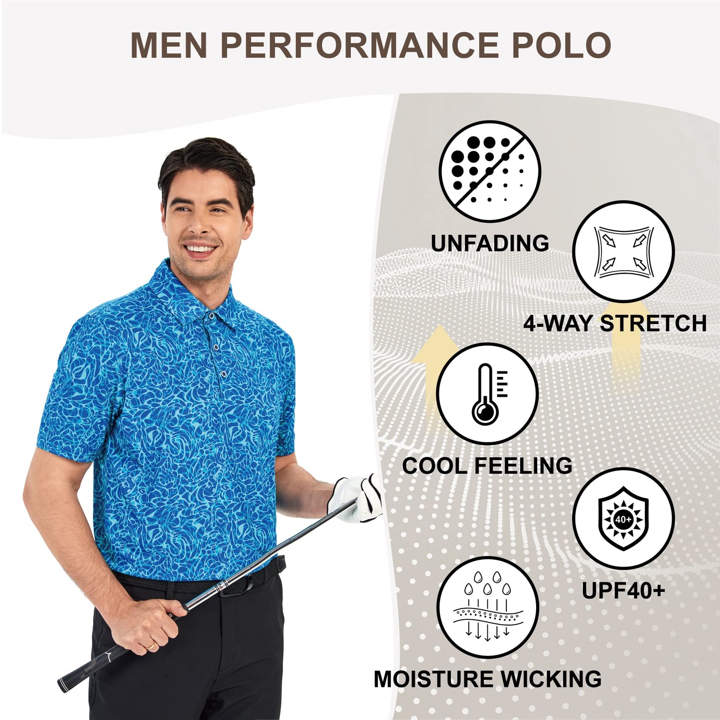 Damipow Premium Golf Shirts for Men Dry Fit Performance Polo Short Sleeve Collared Shirt,Blue,L