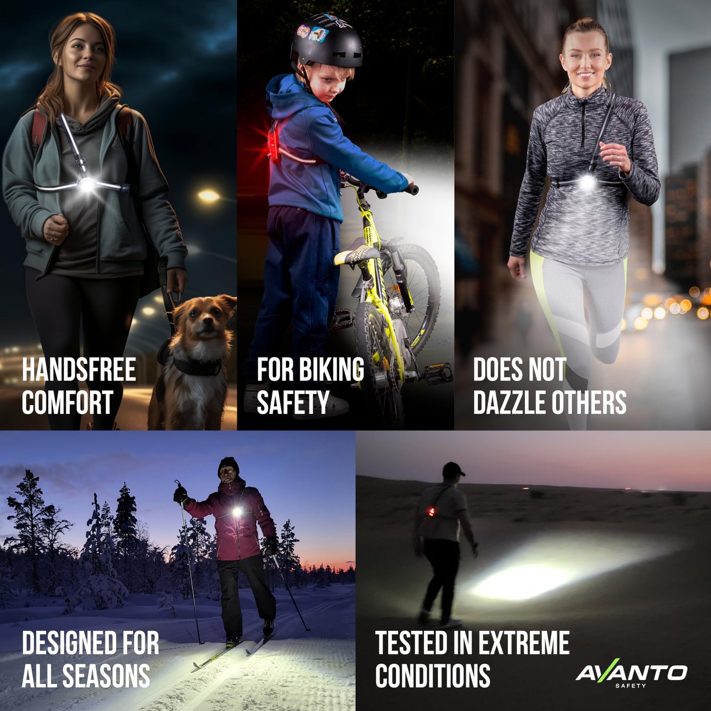 AVANTO SOLX1 Pro Chest Light, USB-C Smart Running Lights with Safety Courses, Black