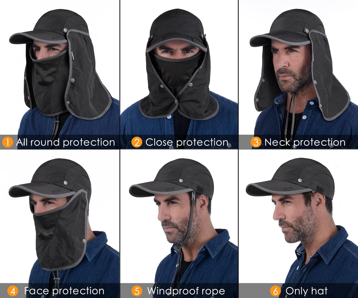 GADIEMKENSD Foldable Fishing Sun Hat with Neck Flap Face Cover Sun Protection Cool Baseball Cap Adjustment Covering Removable Legion Hat for Fishing Gardening Hiking Golf White