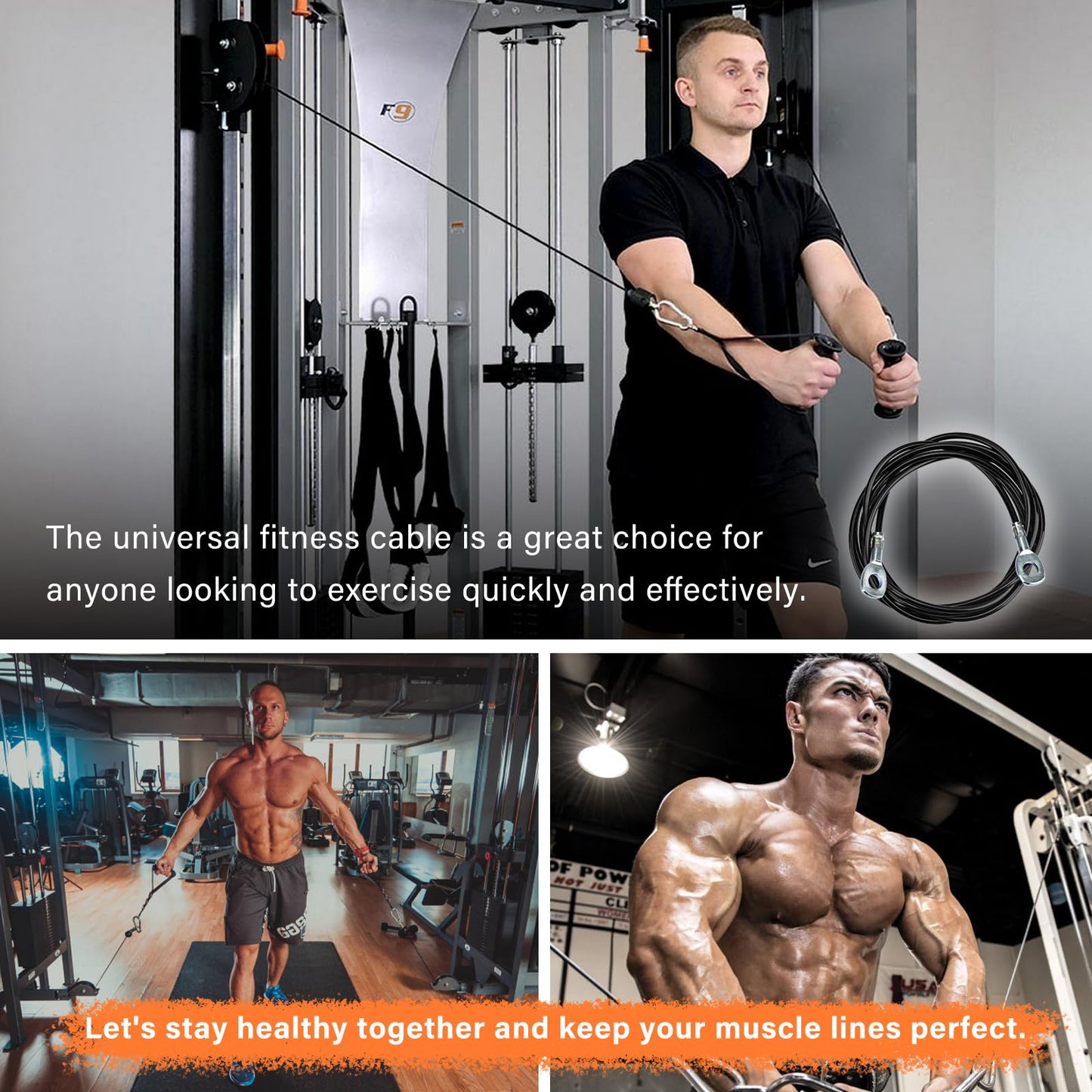 ArrogantF Fitness Cable Compatible with All Total Gym Models 1000, 1500, 2000, 3000, XLS,Fitness Pulley Cable,Workout Cable, Exercise Cable Steel Wire Rope for Cable Machine Home Gym