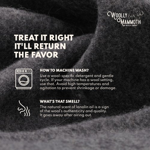 Woolly Mammoth Wool Blanket - 50% Wool, Warm Thick Travel & Outdoor Cover - Machine-Washable Winter Throw (85 x 47 in, Grey/White/Red)