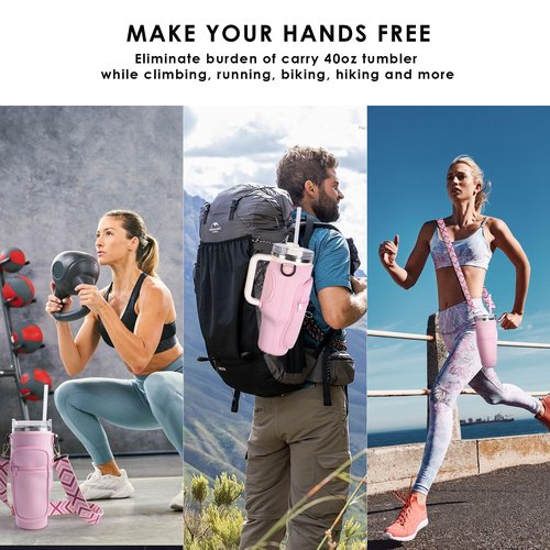 Viva Terry Water Bottle Carrier Bag with Phone and Cards Pockets 40/30oz Tumblers Water Bottle Holder with Adjustable Strap - Ideal Fit for Stanley Cup(Pink)