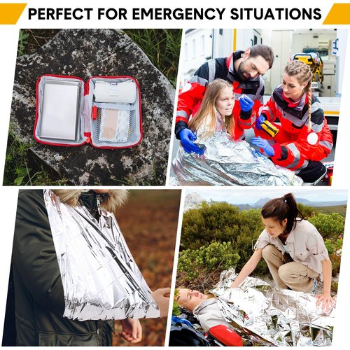 Copkim 100 Pcs Emergency Blankets for Survival 83 x 55 Emergency Foil Thermal Reflective Space Blanket Bulk Waterproof Individually Wrap Survival for Car Camping Outdoor Homeless