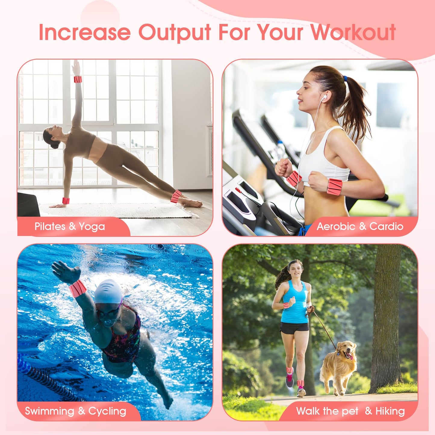 Adjustable Wrist Weights Set of 2, Silicone Weight Bracelets (1Lbs Each) Fits for Women & Men, Wearable Ankle & Wrist Weights, Suitable for Yoga, Pilates, Dance, Pool Exercises, Jogging (Red)