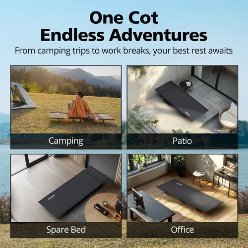 Mojest Ultralight Camping Cot for Adults - Portable Folding Camping Bed, Supports 350 lbs - Lightweight for Travel, Camping, Hiking, Backpacking, Mountaineering, Black