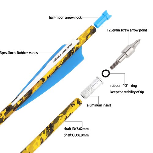 ZSHJGJR Archery Crossbow Bolts 16 17 18 20 22 Inch Carbon Crossbow Arrows Camo Shaft with Screw-in Hunting Broadheads for Crossbow Hunting Shooting 6/12PCS (12, Blue & White, 20 Inch)