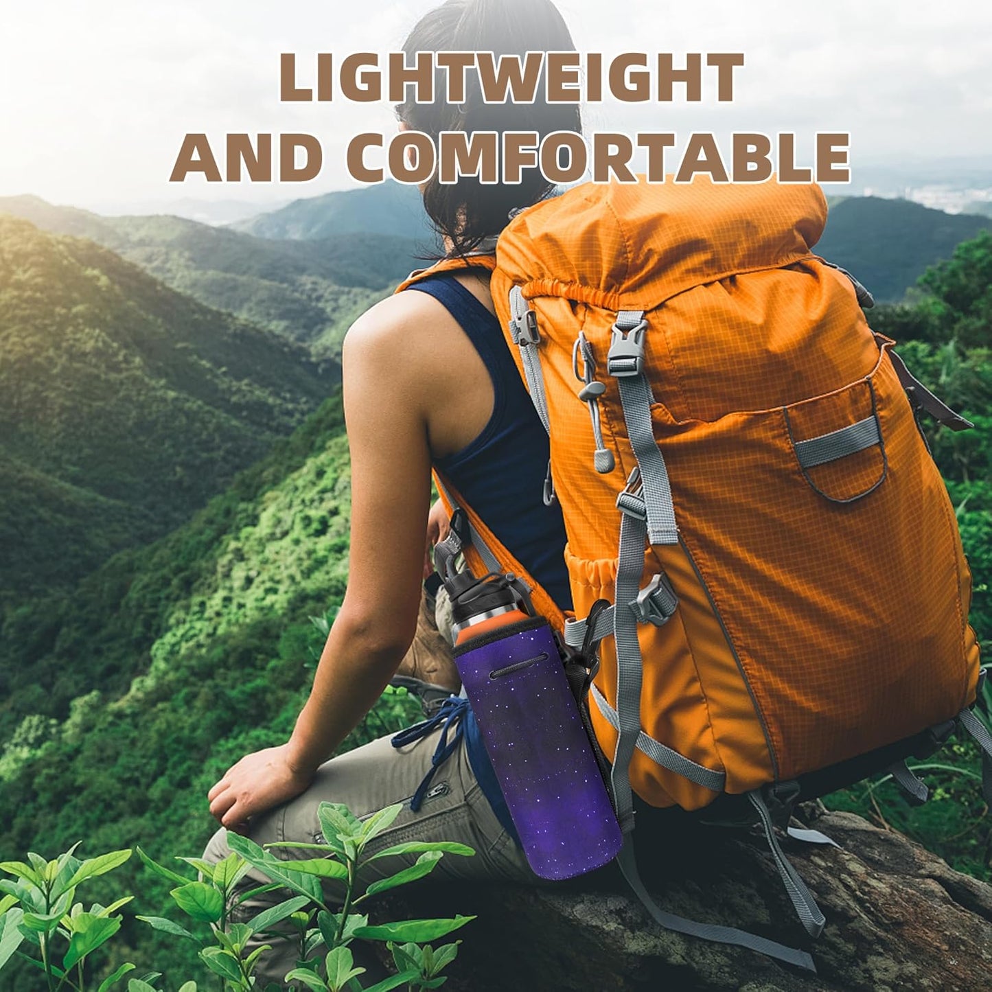 Water Bottle Carrier,Insulated Neoprene Water Gym Travel bottle Holder Bag Protector Sleeve Case Pouch Cover 0.6L or 0.75L, Great for Stainless Steel and Plastic Bottles (BLUE STAR)