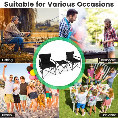 Giantex Camping Chair and Table Set - 3 Pack Folding Beach Chair with Side Table, 2 Cup Holders, Storage Pockets, Carrying Bag, 400 lbs Capacity Hammock Camping Chair for Fishing, Hiking, Picnic, BBQ