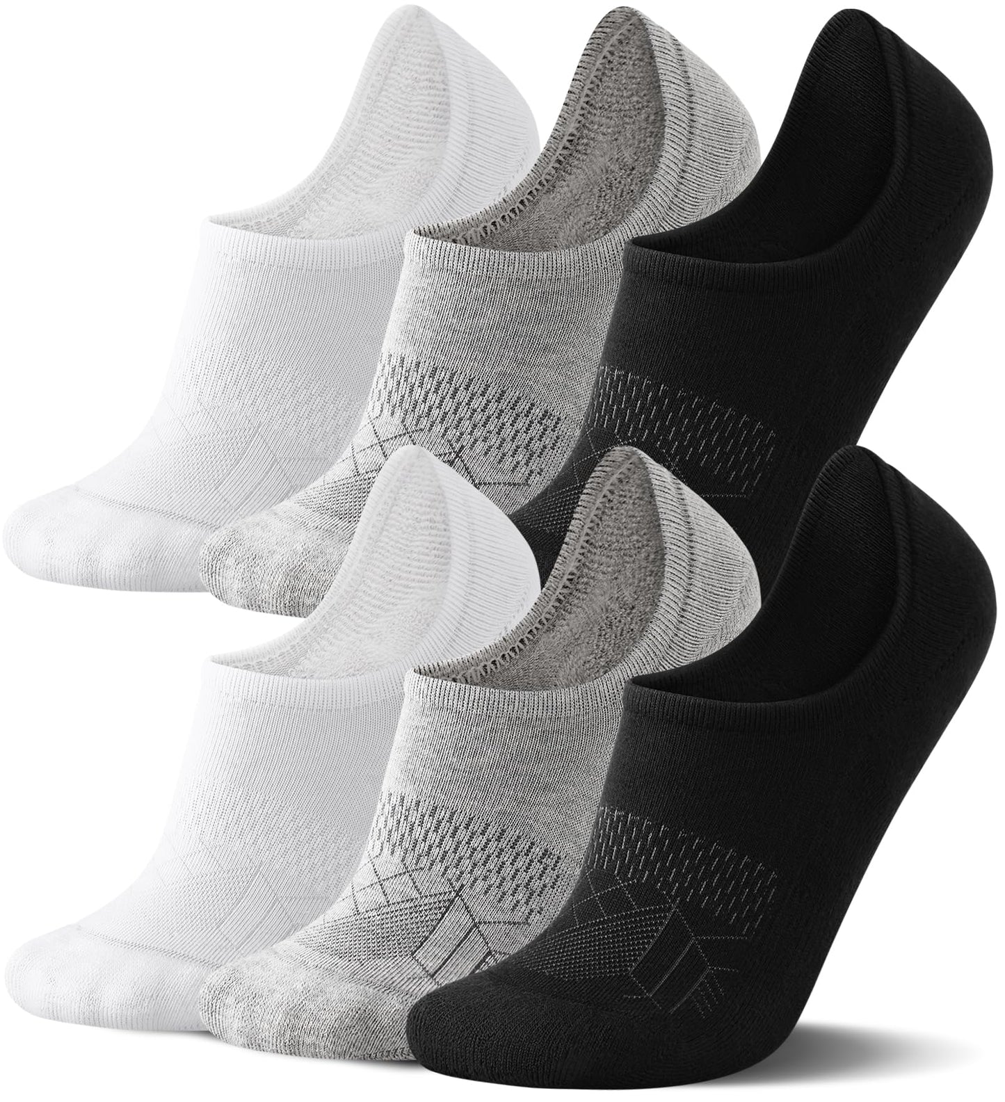 FITRELL No Show Socks Womens and Men - Athletic Cushioned Low Cut Ankle Socks Invisible Non-slip Liner, 3 Pairs Black+White+Grey, Large