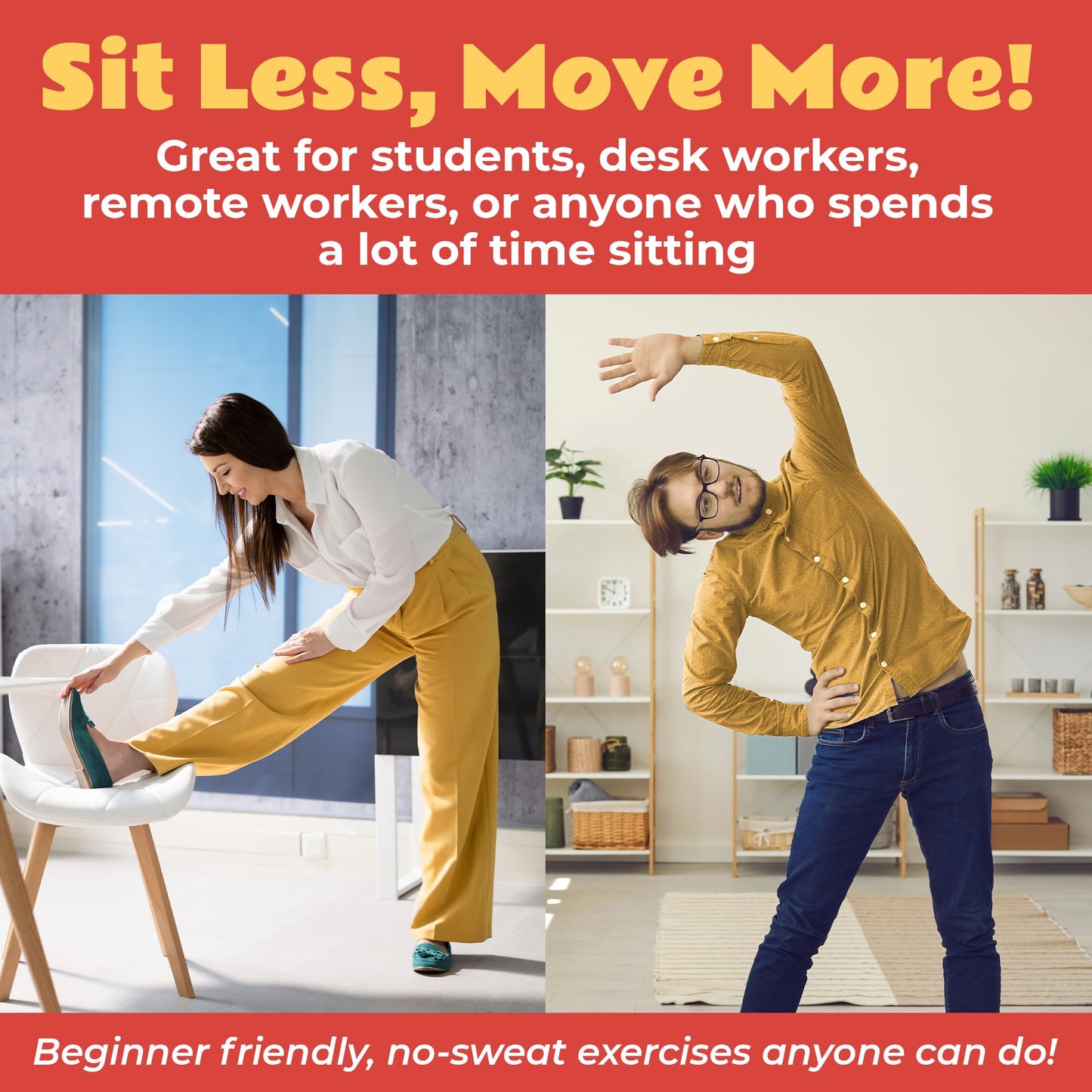 75 Desk Workout Cards – Move More at Work with 50 Easy Bodyweight Exercises & 25 Stretches – Compact 3.5" x 2.5” Exercise Cards for Home or Office - No Equipment Needed and Beginner Friendly