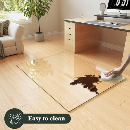 Koonmi Tempered Glass Chair Mat for Hardwood Floors & Carpets, 40" x 80“ Transparent Heavy Duty Office Floor Protector with Noise-Free Gliding Shatterproof for Home Office Desk
