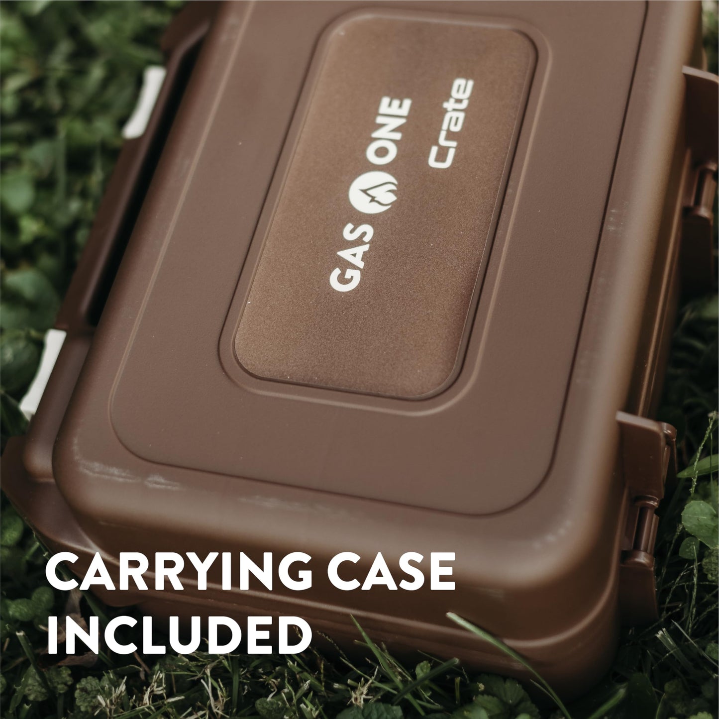 Gas One Butane Fuel Camp Stove – Crate Series - Mini Stove for Camping, Hiking – Portable Gas Stove with Spiral Flame – Even Heat Distribution – Modern and Easy to Use (Brown)