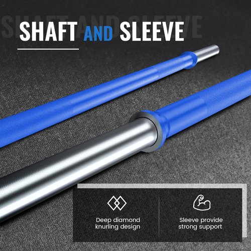 TECHNOAGE 6FT Olympic Barbell for Strength and Weightlifting Training, 1 Inch Olympic Bar Barbell for Squat, Curl, Deadlift, Bench Press, Overhead Press, Hip Thrust, 350LBS Capacity(Blue&Silver)