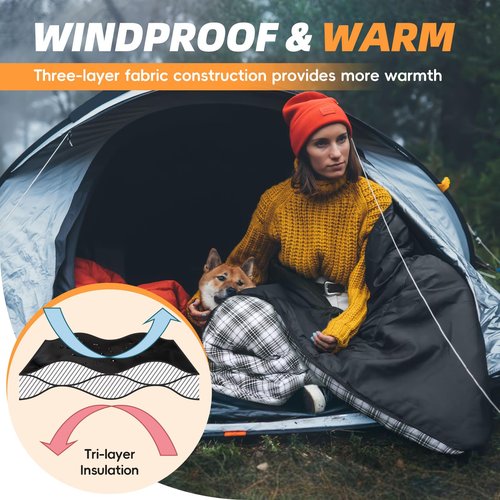 MEREZA Flannel Sleeping Bag for Adults XL, Large Wide Sleeping Bags for Camping Mens Warm Cotton Sleeping Bag 4 Season Warm & Cool Weather with Compression Sack (Black)
