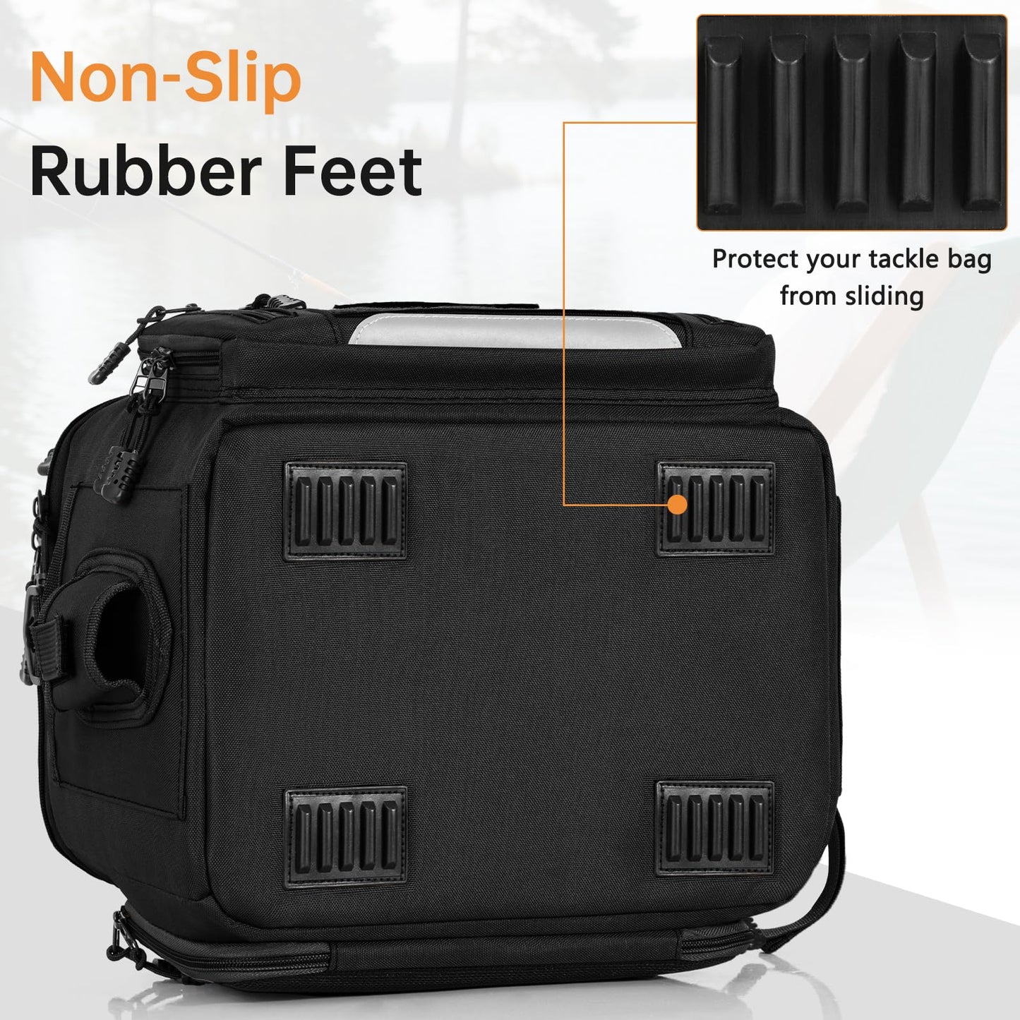 FREEAMG Fishing Tackle Bags - Saltwater & Freshwater Fishing Bag - Padded Shoulder Strap Fishing Bags - Gear Storage for Tackle Box (Black) (Does not come with box)