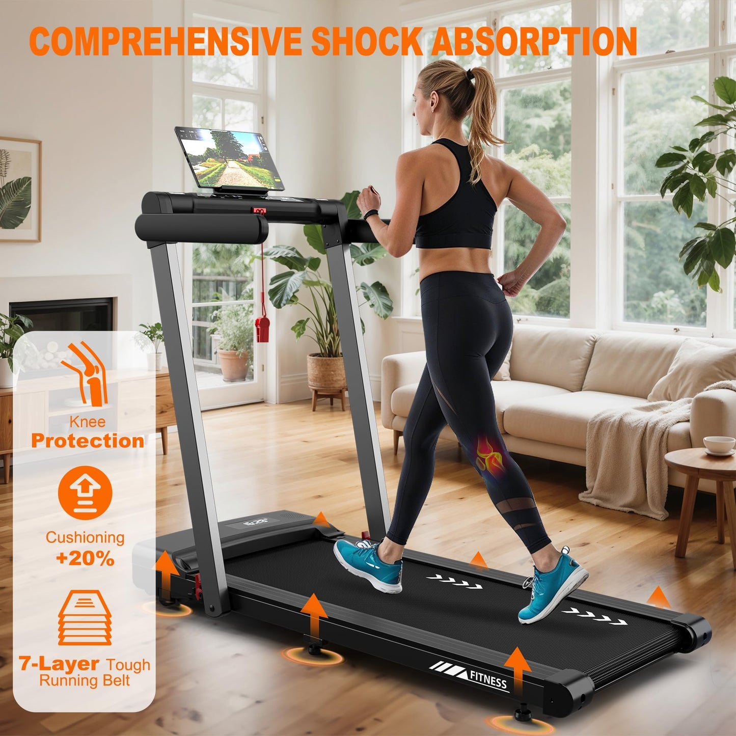 Foldable Treadmill for Home Walking Pad: 2 in 1 Walking Pad with Handle Bar & Bluetooth Speaker- Under Desk Treadmills with Dual LED Display and 12 preset Programs, APP Compatible