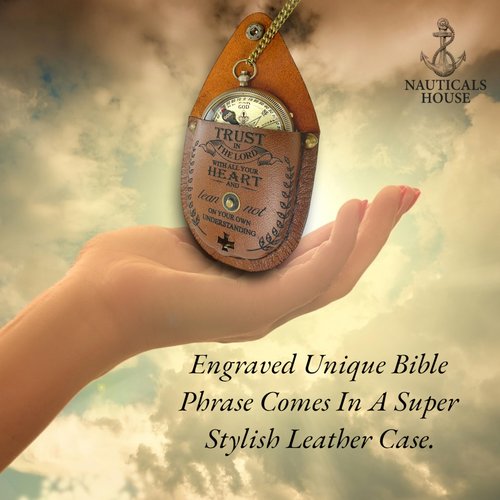 Bible Verse Brass Compass – “Trust in The Lord with All Your Heart” (Proverbs 3:5-6) | Religious Gifts for Men, Women, Boys, Girls, Teens | Daily Encouragement, Easter, Baptism, Faith-Based Keepsake