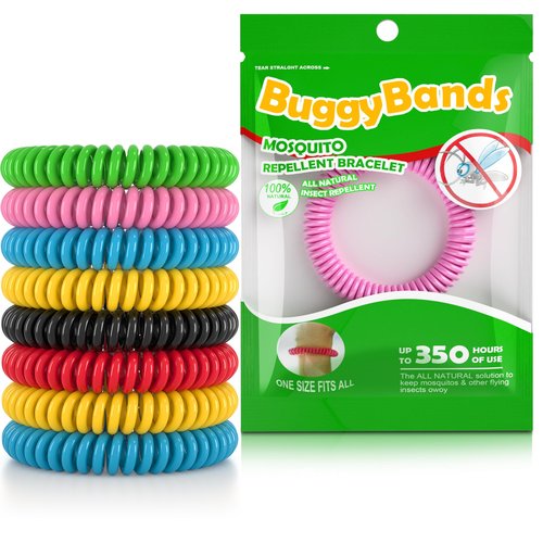 BuggyBands 24 Pack Mosquito Bracelets, Mosquito Bands for Adults and Kids with Individually Wrapped & DEET Free, Natural and Waterproof Wristbands Citronella Bracelets for Camping Hiking