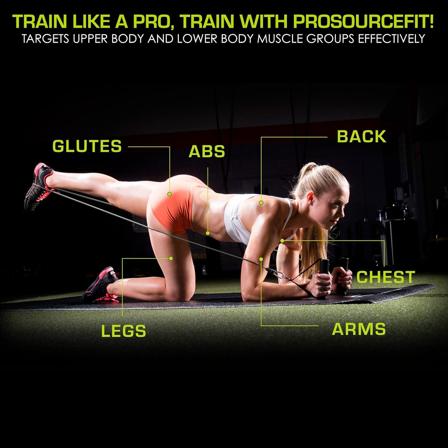ProsourceFit Single Stackable Resistance Bands with Door Anchor and Exercise Guide, 8-12 LB, Heavy Duty Fitness Tube for Full-Body Exercises and Home Workouts