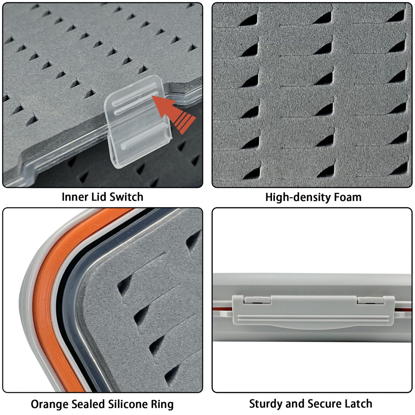 Aventik Large Capacity Waterproof Fly Fishing Box 4-Layer Foam Tackle Fishing Box for Freshwater Saltwater Streamer Storage with 2 Mini Hook box Piece Magnetic and Hook threader (H039X)