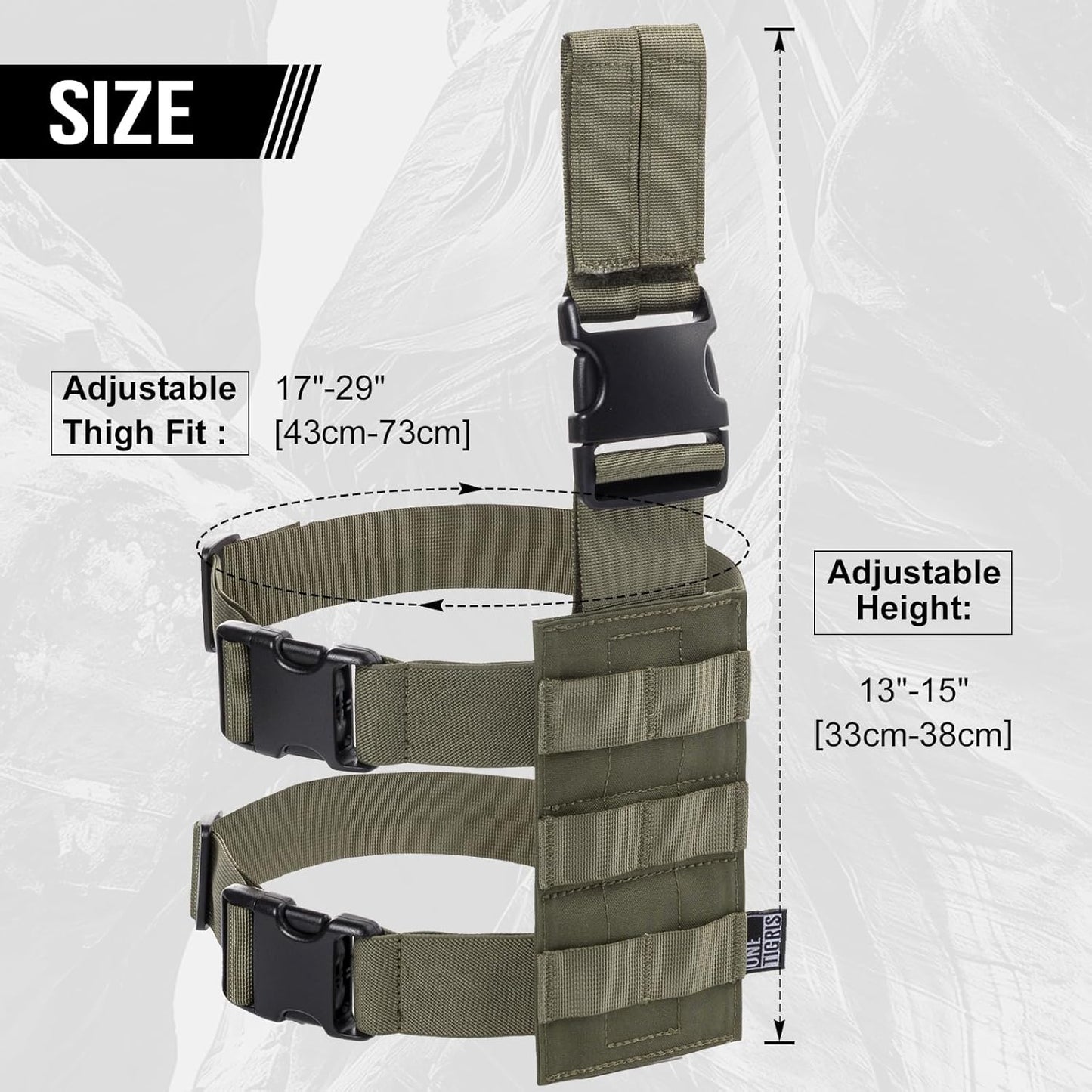 OneTigris Mini Molle Panel for Tools, Drop Leg Platform Minimalist Adjustable Thigh Rig for Flashlight Green