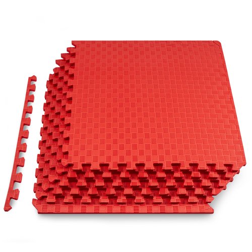 ProsourceFit Exercise Puzzle Mat ½-in, Checkered EVA Foam Floor Tiles w/Non-Slip Texture, Gym Mat w/Interlocking Foam Tiles for Adjustable Surface, Shock Absorbing, Waterproof Gym Flooring, Red